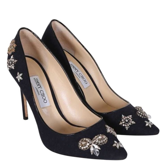 Jimmy Choo Crystal Embellished Romy 100 Flannel Pumps - Picture 5 of 10